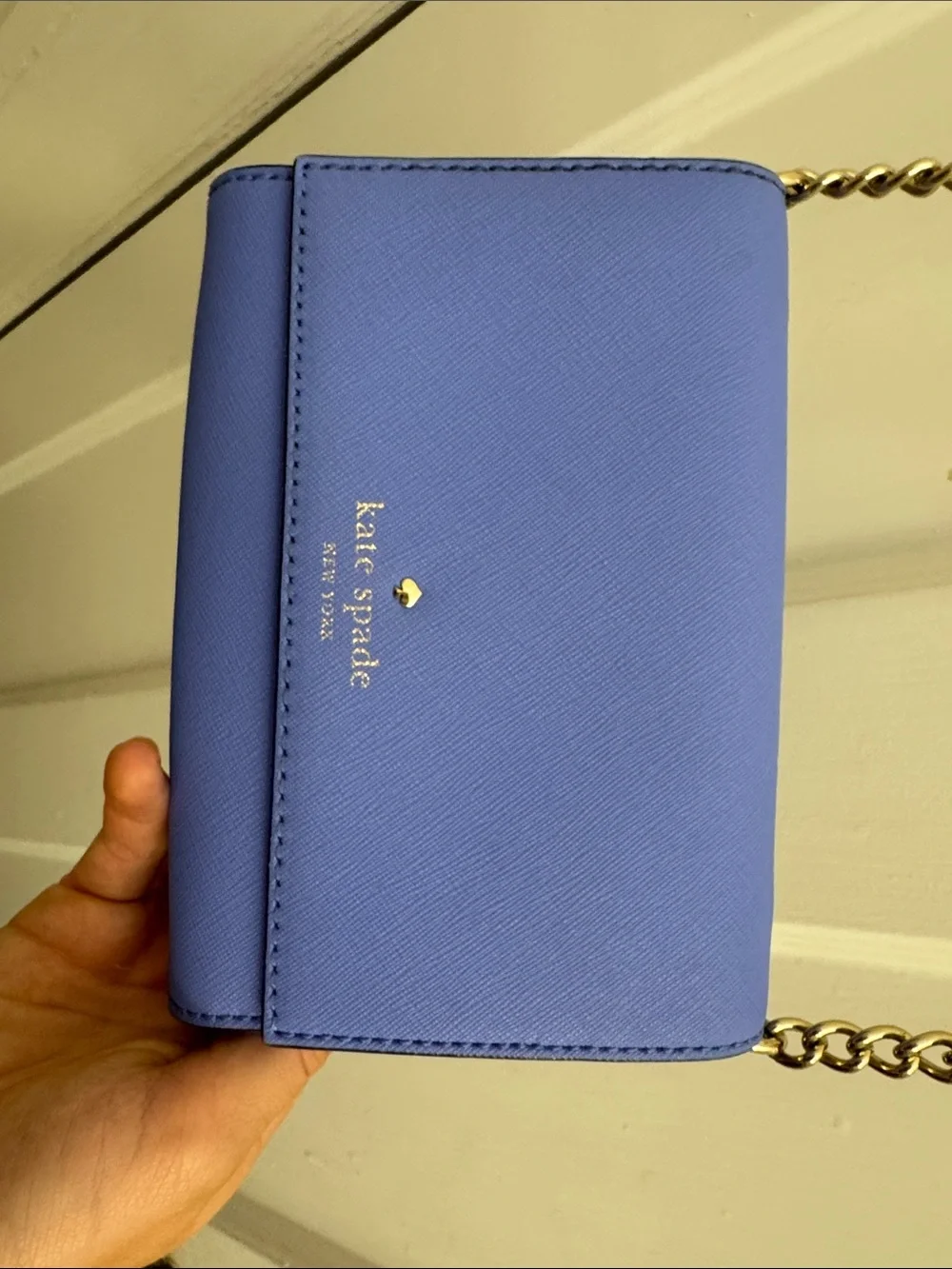 Kate Spade cobalt blue crossbody wallet with gold chain